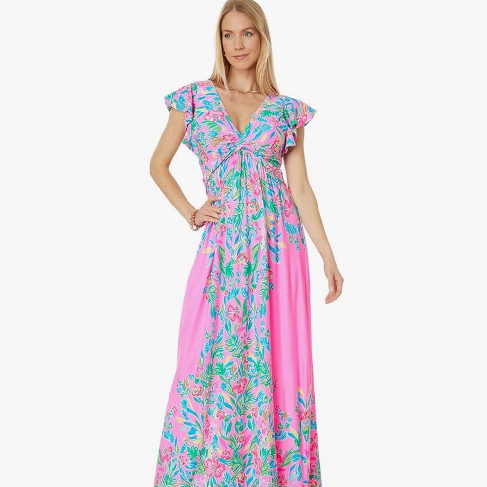 Lilly Pulitzer Verona Flutter Sleeve Maxi Dress Size 10 NWOT Havana Pink